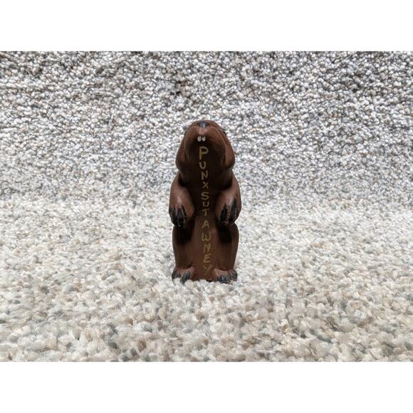 Vintage 70s 80s Punxsutawney Phil Handpainted Clay Groundhog Souvenir Figurine - Picture 3 of 9